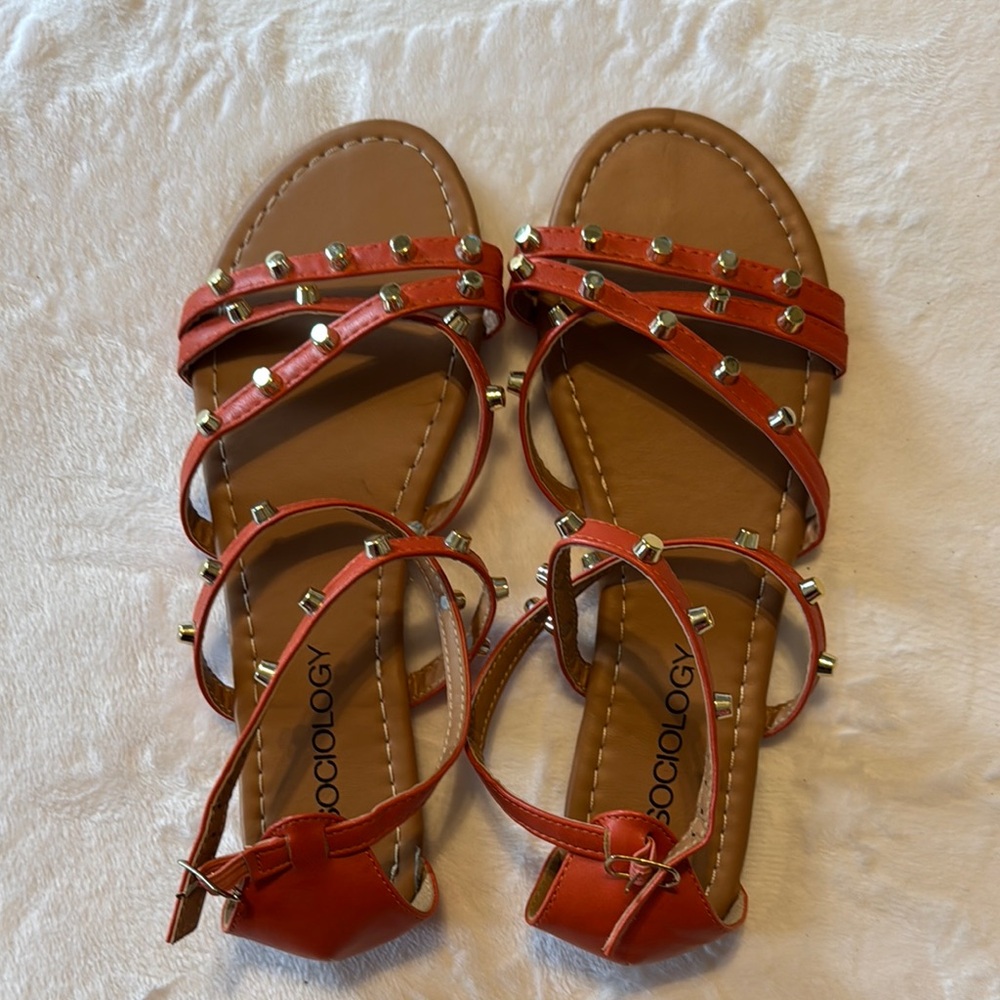 Sociology NWOT Women's Orange Studded Sandals